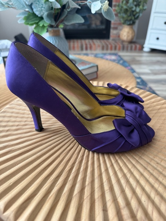 Nina Shoes - Nina Forbes Grape Luster Satin Purple Formal Peep Toe Kitten Heels 7.5
